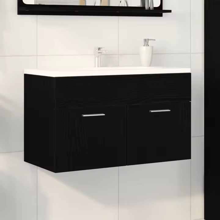 Gabinete de lavabo para baño vidaXL negro roble 80x38,5x46 cm de madera - 1
