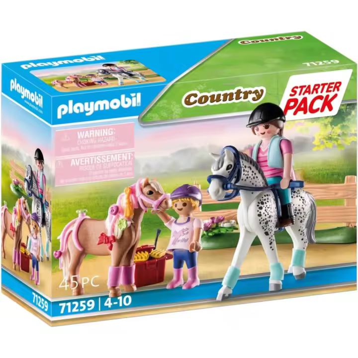 PLAYMOBIL country, cuidado de caballos (71259) starter pack, con yegua, potro, amazona, jinete bebe y muchos accesorios para montar a caballo o pony - 1