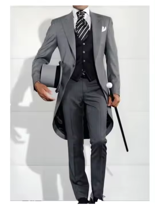 Traje De Novia Para Hombre En Gris Con Cola Larga 3 Piezas Traje De Vestido Formal Con Chaleco Y Pantalones Para Bodas Y Fiestas - 1
