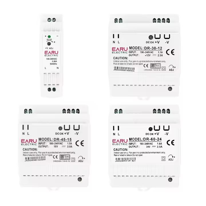 Suministro De Energía Industrial DR-15 DR-30 DR-45 DR-60 Enchufe De Camino DIN Salida Única 15W 30W 45W 60W 5V 12V 15V 24V Entrada 100-240VAC - 1
