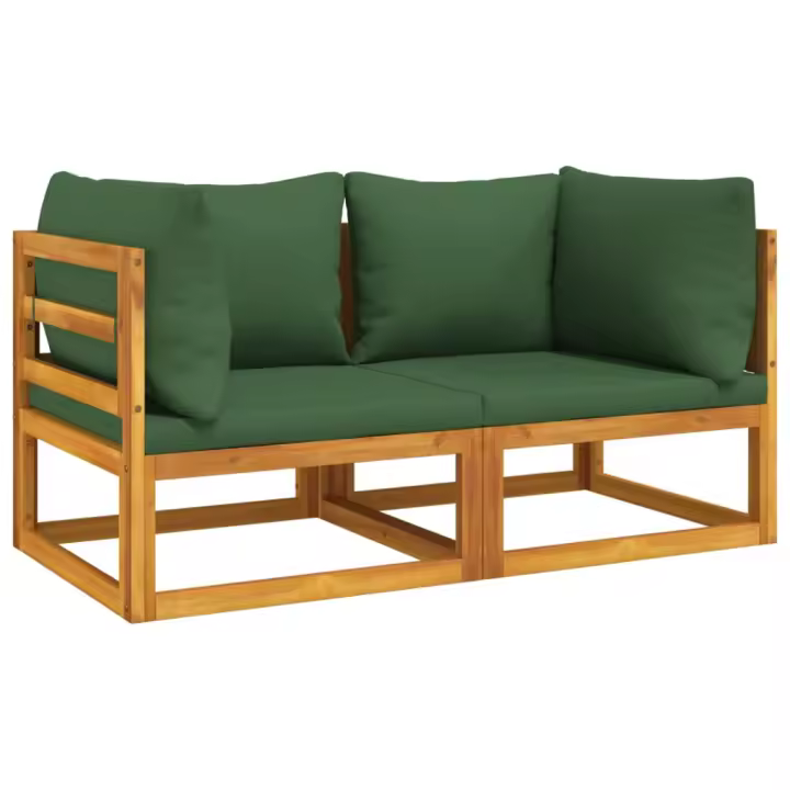 vidaXL Sofás modulares esquina 2 uds madera acacia cojines Taupé, Gris claro, Verde Conjunto Terraza Muebles Jardín Exterior Juego de Muebles de jardín Mueble Jardín Exterior Muebles de Salon Exterior - 1