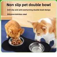 Tazón De Alimentos Y Agua Para Perros De Doble Capa Antideslizante En Silicona Y Acero Inoxidable Resistente Y Duradera Para Mascotas - details 0