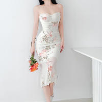 Vestido Midi Elegante Con Estampado De Flores Para Mujer Moda Hombros Descubiertos Espalda Descubierta Sexy Para Fiesta Club Polyester - details 1