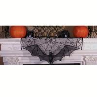 Cortinas De Tela Gótica Con Tema De Halloween 23x36 Pulgadas Diseño Encantador De Encaje Negro Con Murciélagos Y Redes De Araña - details 3