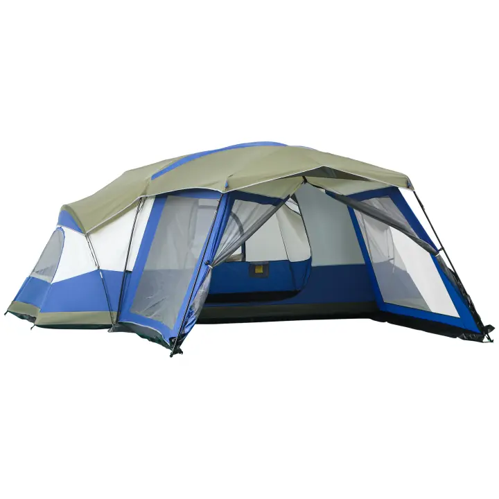 Outsunny Tienda de campaña Tienda tipo domo con vestíbulo Tienda de campaña con 2 ventanas para 6-8 personas Tienda familiar para festivales de senderismo PU3000 mm Fibra de vidrio 518 x 487 x 237 cm Azul - 1