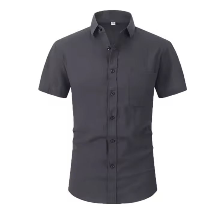 Camisa Corta De Algodón Para Hombres Estilo Casual Playa Color Sólido Cuello En V Talla Grande En Verano - 1