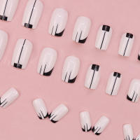 Kit De Uñas Postizas De Presión Para Mujeres Y Niñas 24 Piezas Juego De Uñas Postizas Cortas Cuadradas Con Diseño De Flores Geométricas Y Brillo Moda Oficina - details 9