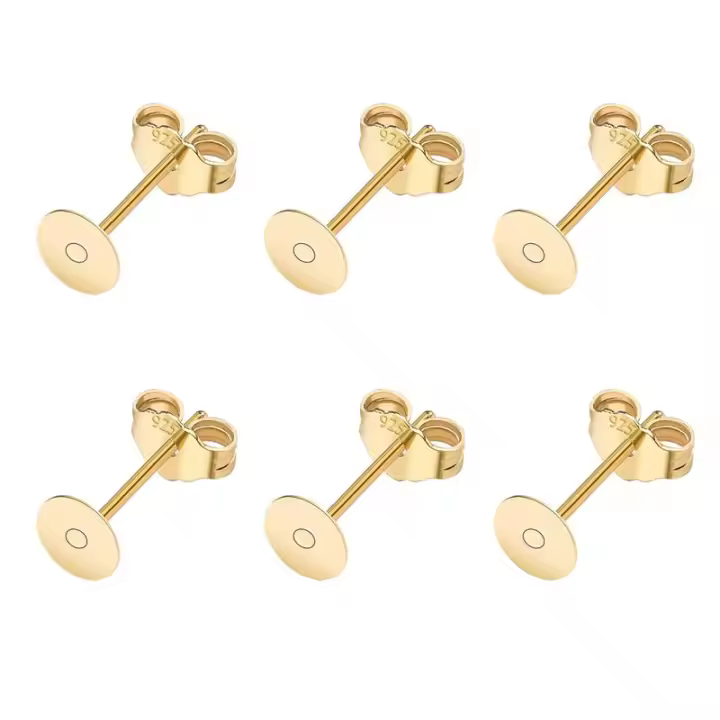 50pcs Base De Pendientes Con Patas Y Aros Para Cabochones De 3-4-5-6-8-10mm Para Fabricación De Joyas DIY Metal Cobre Platinado 925 - 1