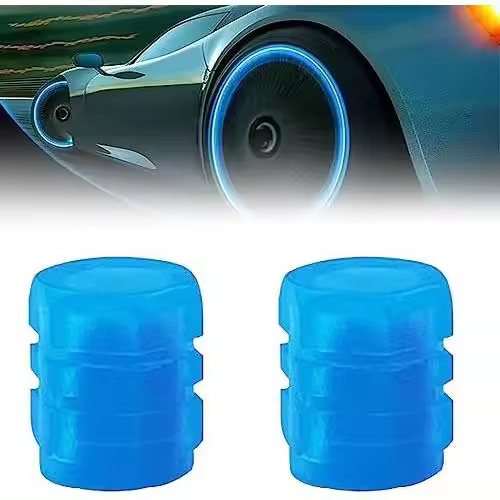 2024 nuevas tapas de válvulas, tapas de válvulas que brillan en la oscuridad, tapas de válvulas que brillan en la oscuridad, universales, se adaptan a cualquier automóvil (azul 2PCS) - 1