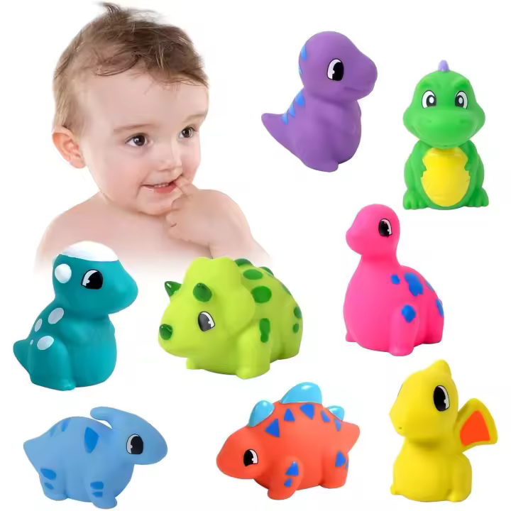 8 piezas de dinosaurios suaves flotantes para bañarse, juguetes de baño para ducha y bañera. - 1