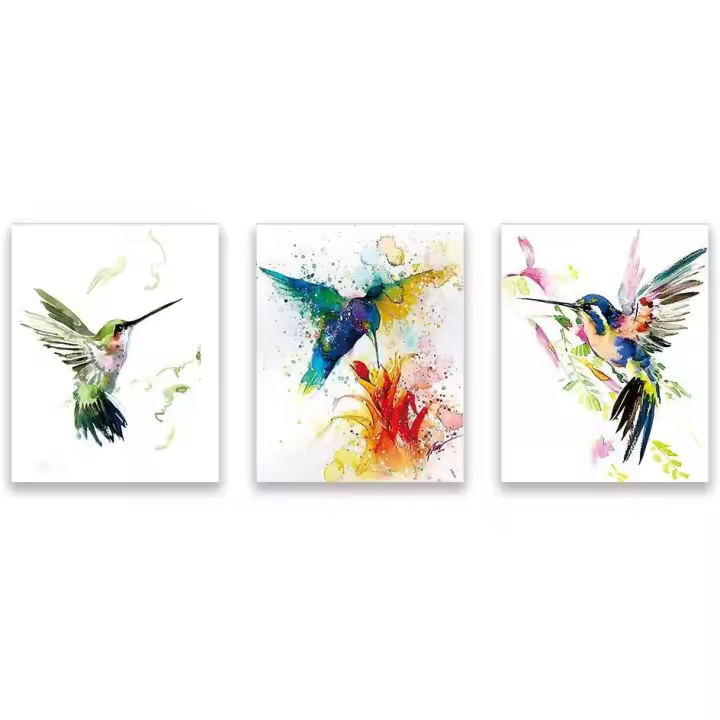 Conjunto de 3 carteles abstractos de pájaros en acuarela e impresiones de flores, carteles coloridos de arte animal, pintura moderna de pared en lienzo, - 1