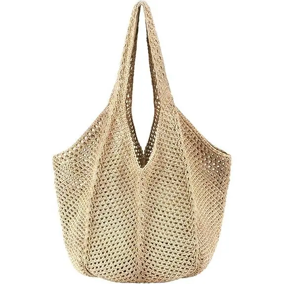 Bolso Cruzado de Playa para Mujer, Bolso de Vacaciones de Malla transpired y Paja Tejida, Bolso de Verano ligero con tapa abierta para Piscina, Viajes, Playa, artículos Esenciales a prueba Arena - 1