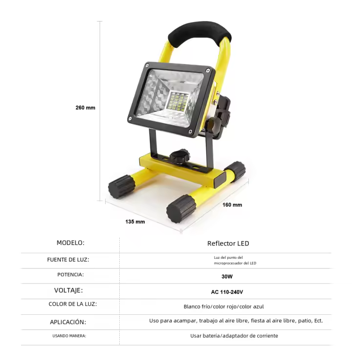 Lámpara De Trabajo Portátil LED Recargable Impermeable Con Luz De BÚsqueda Potente Para Camping Y Exterior Batería Incluida - 1