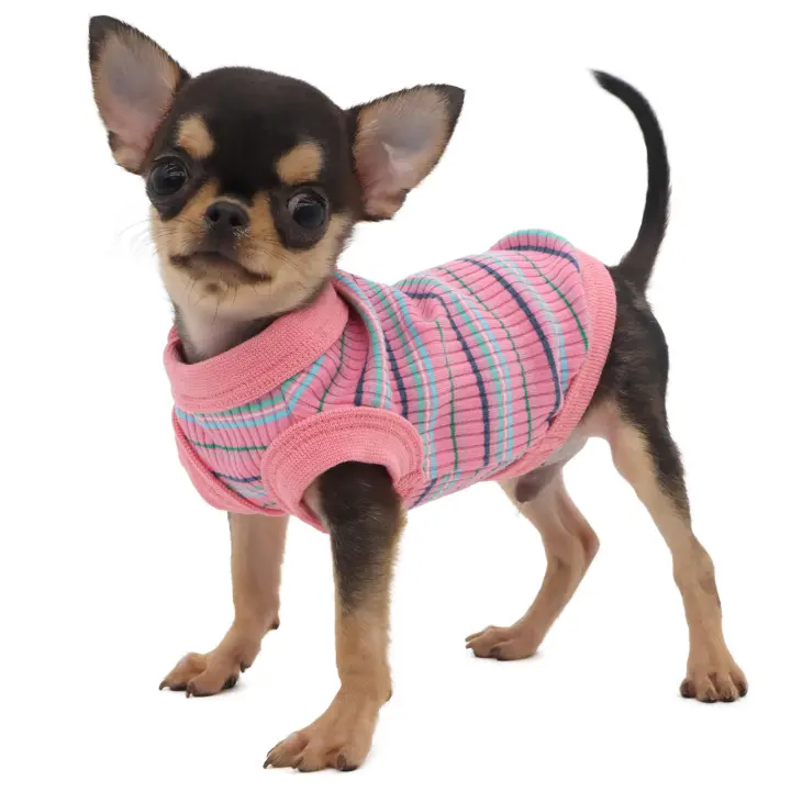Camiseta De Ribete Para Perros Pequeños Chihuahua Ropa De Verano Con Estilo Camiseta-Vestido Color Rosa Para Mascotas - 1