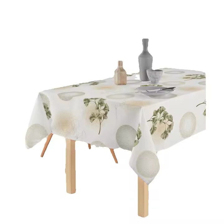 ARTEMANTEL Mantel Antimanchas BEIGE GINKGO de Microfibras para Mesa Rectangular o Redondo - 1