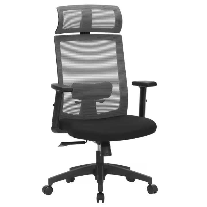 SONGMICS Silla de Oficina de Malla, Silla de Escritorio, Giratorio de 360°, Soporte Lumbar Ajustable, Apoyacabezas y Apoyabrazos, Inclinación del Respaldo hasta 120°, Gris/Negro - 1