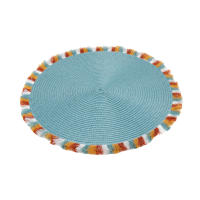 Cofan Pack de 6 salvamanteles individuales  Bajoplatos redondos  Color: azul  Salvamanteles con flecos de colores  Diámetro: 38 cm - details 1