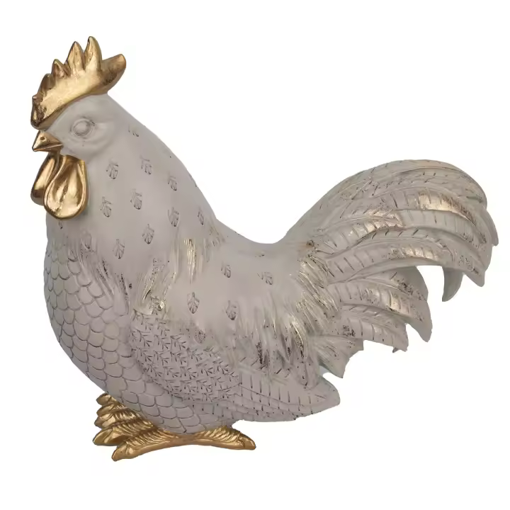 Signes Grimalt Figura Gallo | Figura de Gallina Blanco Dorado 24X12X26cm - 1