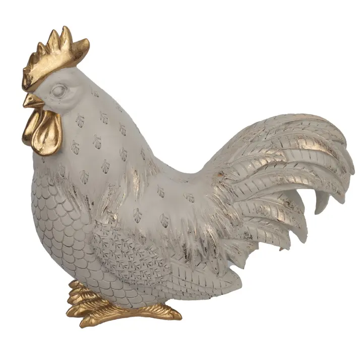 Signes Grimalt Figura Gallo | Figura de Gallina Blanco Dorado 24X12X26cm - 1