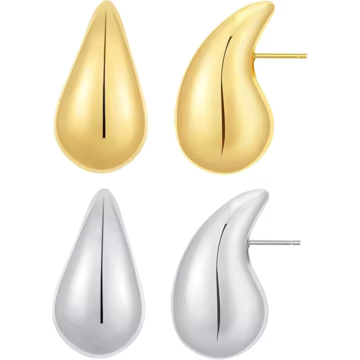 Pendientes de aro gruesos de oro para mujer, ligeros, huecos, abiertos, con forma de lágrima y gota de agua, hipoalergénicos. - 1