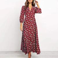 Vestido Bohemio De Florales Para Mujer Largo Manga Casi Hasta El Codo Estilo Casual Cintura Alta Impresión Vestido Maxi Para Playa - details 8