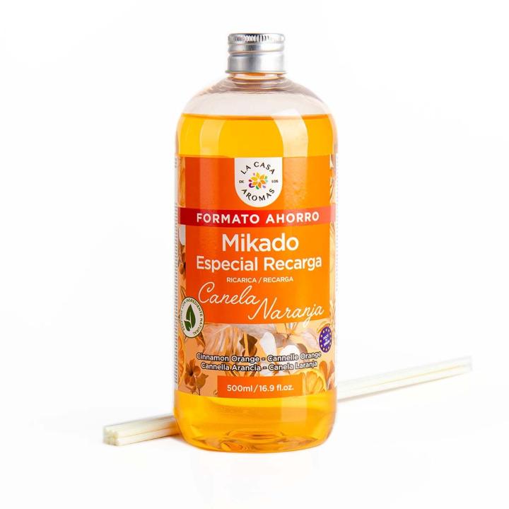 SNOWDVANCE La Casa de los Aromas - Ambientador Mikado Reposición Canela Naranja - Incluye Sticks de Recambio - Fragancia Duradera - Ideal para el Hogar, Baño, Casa - 500 ml