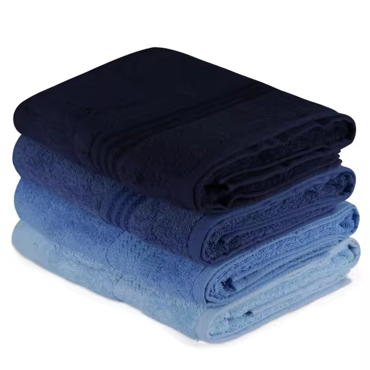 Wellhome Juego de Toallas de Baño 4 Piezas Azul Oscuro, Azul y Azul Claro 100% Algodón 500 Gr/m² - Suaves y Absorbentes - 1