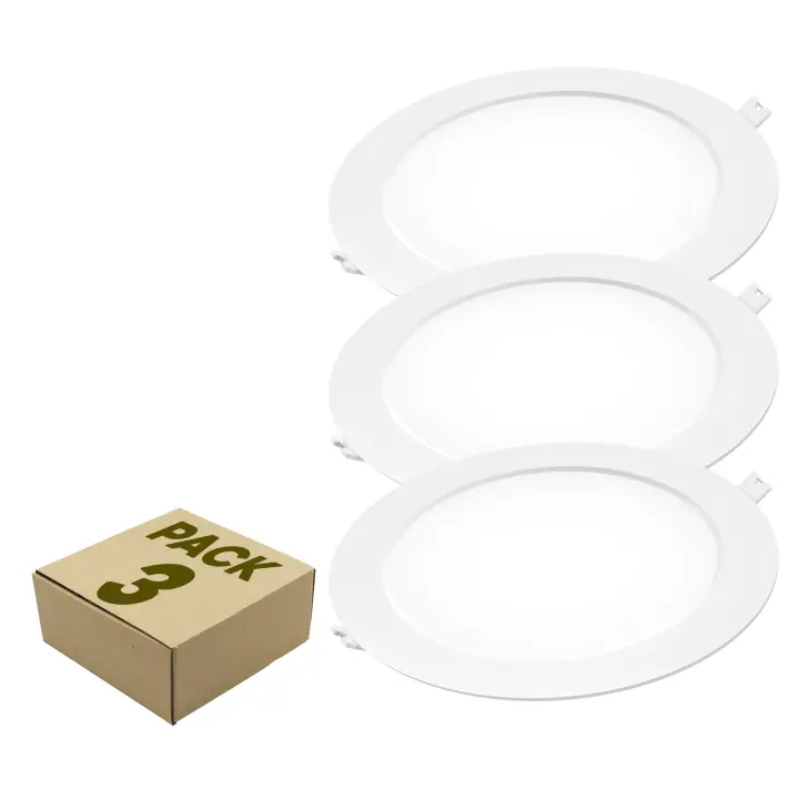 Pack de 3 Downlight led de techo para empotrar | 221mm 18W blanco luz fría 6500K 1980lm 30.000 horas | Conexión directa 220-240V sin driver | Foco placa empotrable  | Suministros Castro - 1