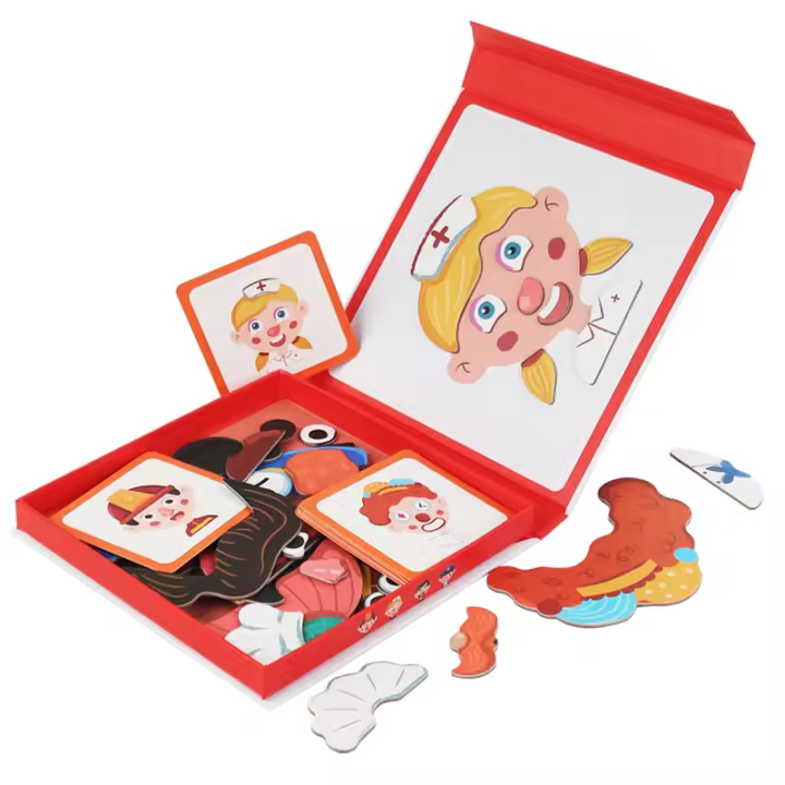 Libro De Rompecabezas Magnético De Madera Con Cartas Para Niños Tema De Vida Marina 3D Cambio De Ropa Y Caras Juguetes Educativos Para Niños - 1