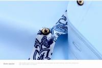 Camisa De Cuello Alto Azul Y Blanco Para Hombres Calidad Superior Algodón Manga Larga Moda Negocios Ajustada Nueva 2024 - details 6
