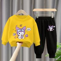 Conjunto De Sudadera Y Pantalones Para Niñas Sanrio Kuromi Estampado Casual Deporte Dos Piezas O-Neck Cuello Sin Capucha - details 3