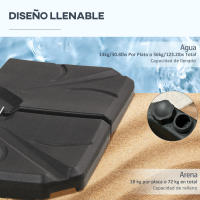 Outsunny Base para Sombrilla de 4 Piezas Soporte para Parasol Rellenable con Arena 72 kg o Agua 56 kg para Jardín Patio Terraza Negro - details 4