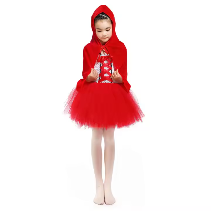 Vestido de princesa para niña, vestido de Caperucita Roja con capa - 1