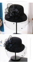 Sombrero Trilby Floral Para Mujer Estilo Británico Hepburn Moda Francesa Invierno Caliente Casual Fiesta Capa De Lana - details 1