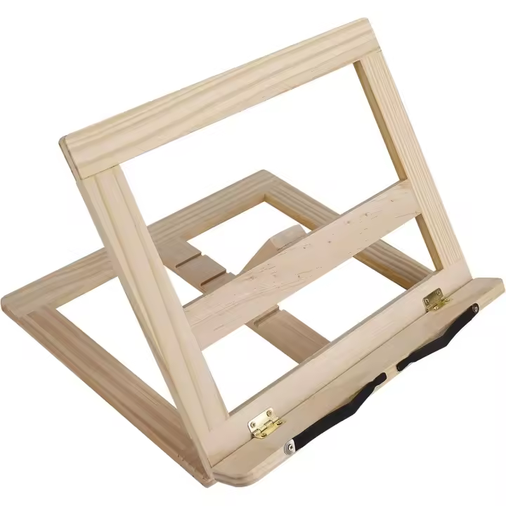 Soporte de Lectura para libros de Recetas de Cocina, soporte para Libros Con 2 soportes de metal para páginas, soporte para Libros y estantes de Madera plegable y ajustable, ideal para iPad or Tablet - 1