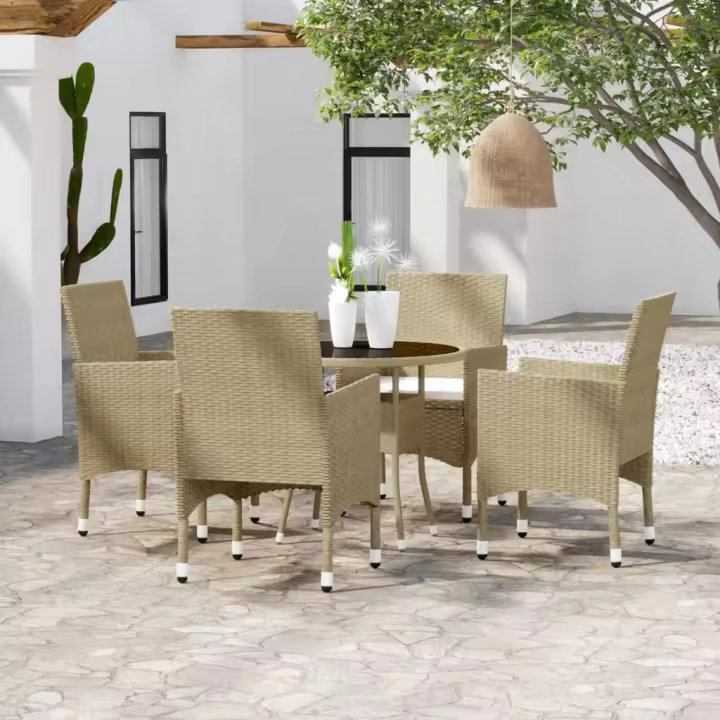 vidaXL Juego de comedor para jardín de 5 piezas ratán sintético beige - 1