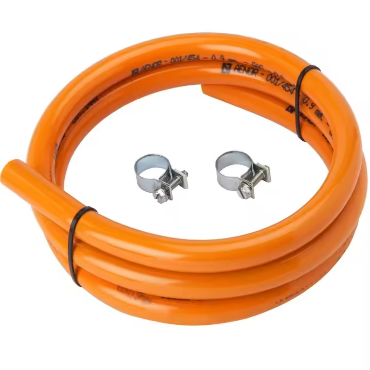 2m Kit homologado para instalación de butano en estufas y cocinas de gas. 2 abrazaderas + manguera 2m. Fecha de caducidad de la manguera de 4 a 5 años | Suministros Castro - 1