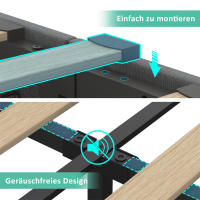 Cama Upholsted Función de carga USB Type C Iluminación LED Y 2 cartuchos, Cama Juvenil 90x200 cm Cama individual Cama de almacenamiento Estructura de Cama Con base de listones de Madera, gris (with colchón) - details 9
