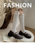 Calcetines Largos De Piel De Rodilla Para Mujer Estilo Japonés Nuevos Para Otoño E Invierno Tejidos En Espandex Y Algodón Con Rayas Doble Agujero Para Calor - details 0