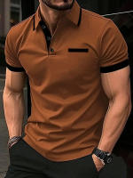 Camisa Polo Para Hombre Moda Negocios Casual Cuello Redondo Manga Corta Formal Rayas Patchwork Verano Negro Camiseta Ropa Hombre - details 1