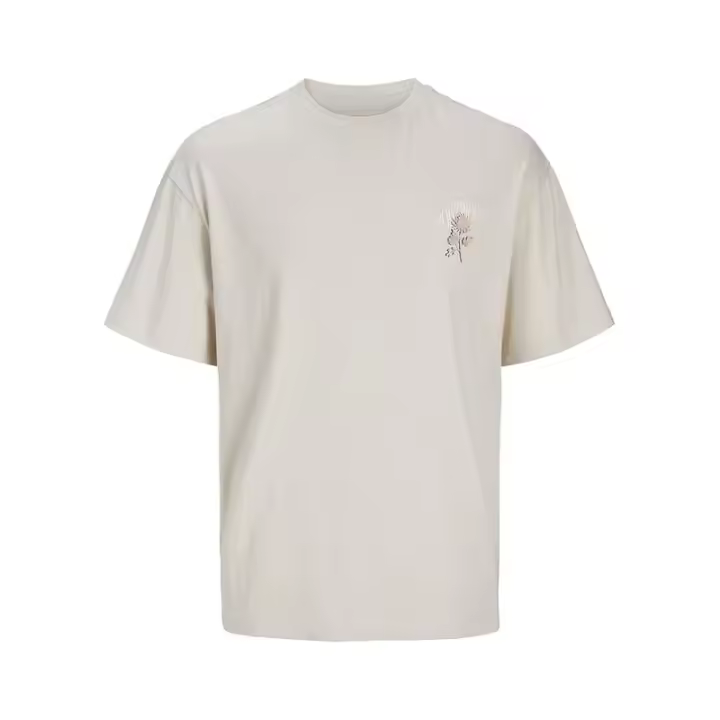 Jack&Jones - Camiseta de Manga Corta para Hombre - Beige - Cuello Redondo y Estampado Posterior - 1