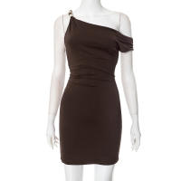 CUTENOVA 2025 Vestido Mini Elegante Asimétrico Para Mujer Verano Primavera Con Diamantes Estilo Diagonal Ajustado Cuello En Diagonal Sin Mangas - details 1