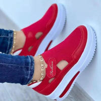 Zapatos Casuales Rojos Para Mujer Transpirables Y Moda Verano Sandalias Plataforma Zapatos Deportivos Nuevos Material Superior Mesh - details 2