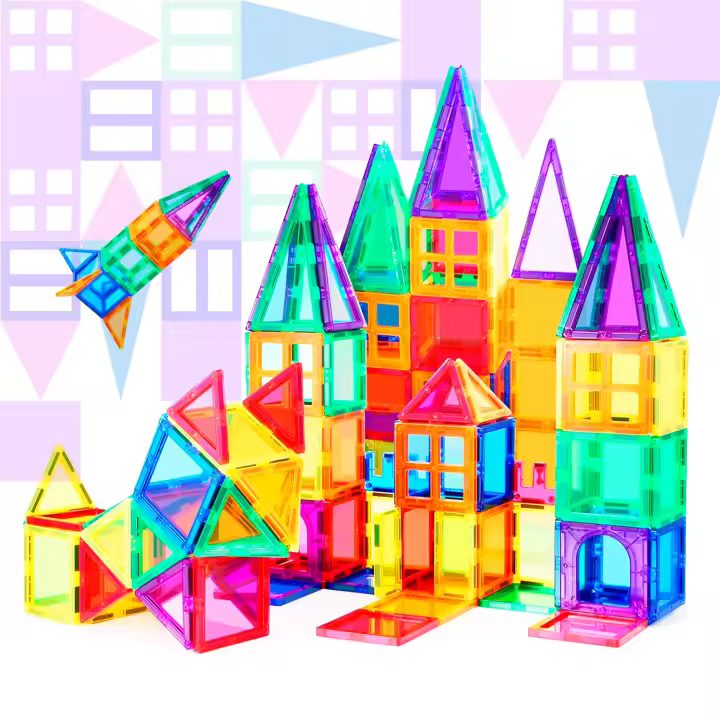 NK Bloques de Construcción Magnéticos para Niños (65 Piezas) - Piezas Magnéticas 3D Magnetic Tiles, Juguete Educativo Montessori, Regalo Cumpleaños Navidad Infantil - 1