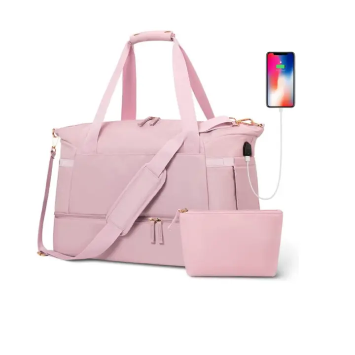 Bolsa Deporte Rosa Mujer Con Carga USB y Compartimento para Zapatos - 1