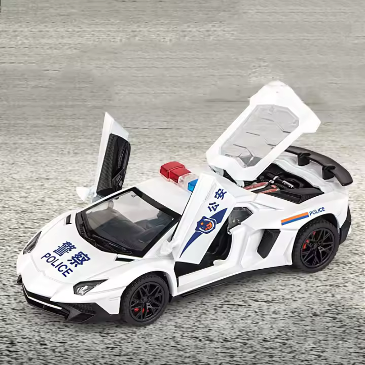 Coche De Policía Lambor LP750 a Escala 1/32 En Metal Con Sonido Luz Y Función Retroceso Juguete Vehículo Para Niños Regalos - 1