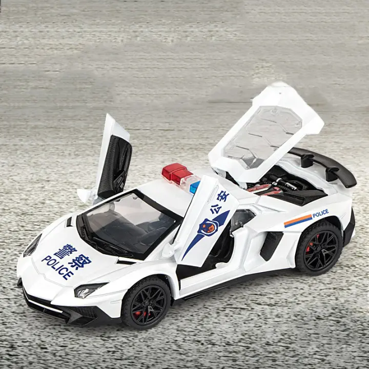 Coche De Policía Lambor LP750 a Escala 1/32 En Metal Con Sonido Luz Y Función Retroceso Juguete Vehículo Para Niños Regalos - 1