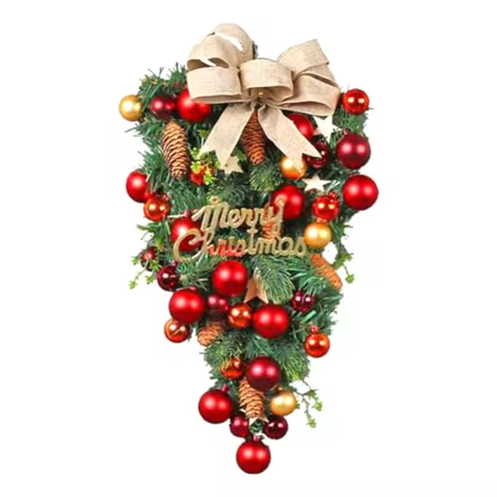 Guirnalda de lona y corona de Navidad para puerta delantera, guirnalda de escalera de Navidad de invierno para decoraciones navideñas, adornos - 1