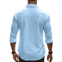 Camisa informal de manga larga de color liso para hombre, camisa playera de algodón con solapa y botones, de manga larga - details 17