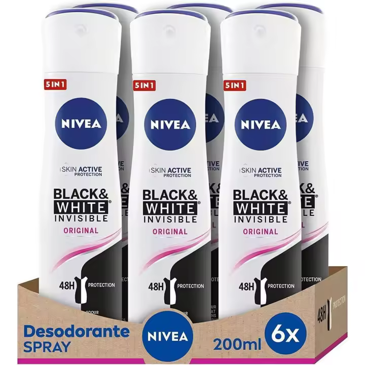 NIVEA Black & White Invisible Original Spray Desodorante 200ml, 6 unidades, 200ml*6 - 1